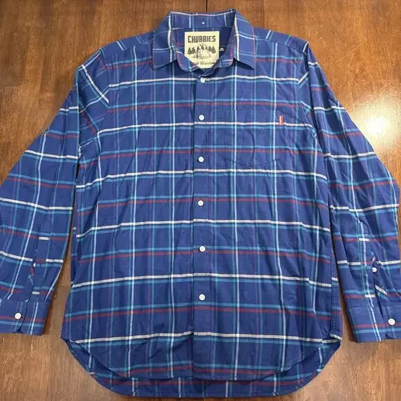 Chubbies In Tents Relaxation Flannel Plaid Long Sleeve Button Up Men's Large - Picture 1 of 9